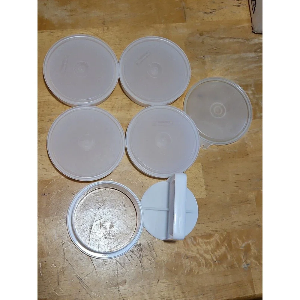 Set of 4 Vintage Tupperware Sheer Hamburger Keepers #882 W/ Lid & Press